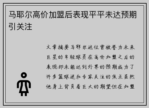 马耶尔高价加盟后表现平平未达预期引关注